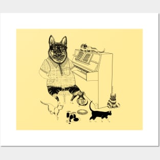 Katzenhaus German Shepherd and lots of Cats playing Piano! Posters and Art